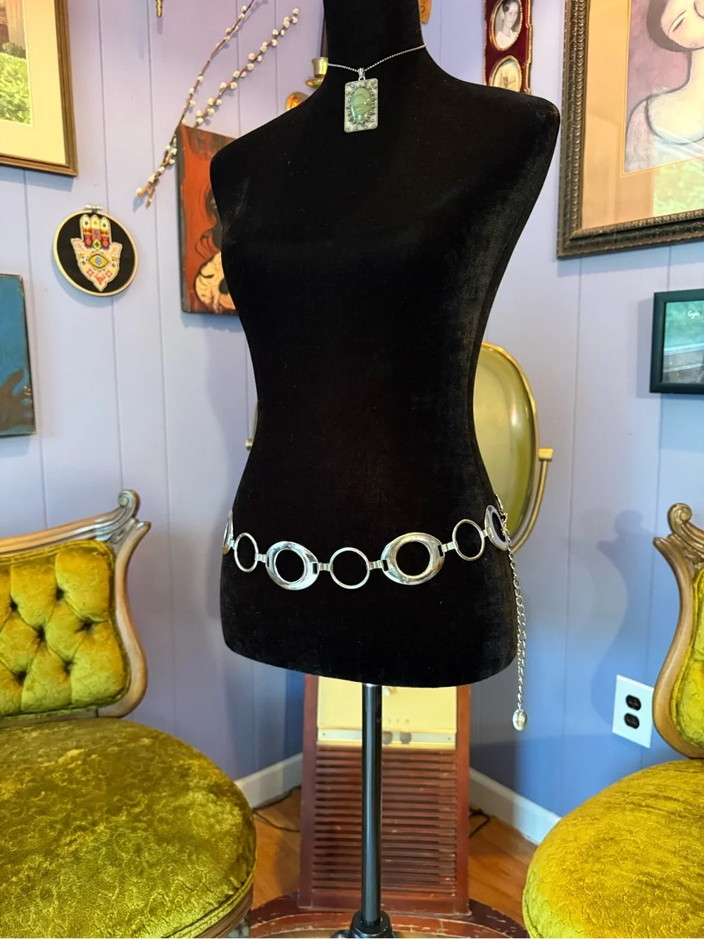 Vtg 90s/Y2K Nine West Silver Tone Oval & Round Circle Chain Indie Sleaze Belt